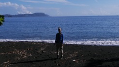 The beaches are black volcanic rock.